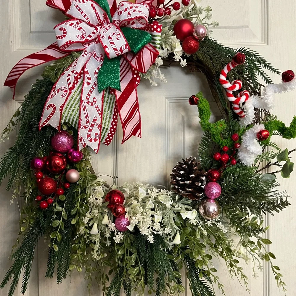 Elegant Holiday Wreath with Red and Green Ornaments